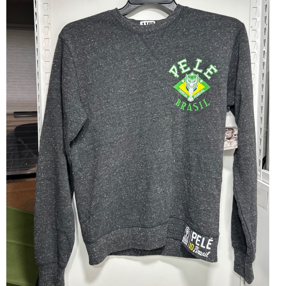 Roots Roots73 Pele Brasil Soccer Sweatshirt Mens XS Charcoal Grey Speckled Crew